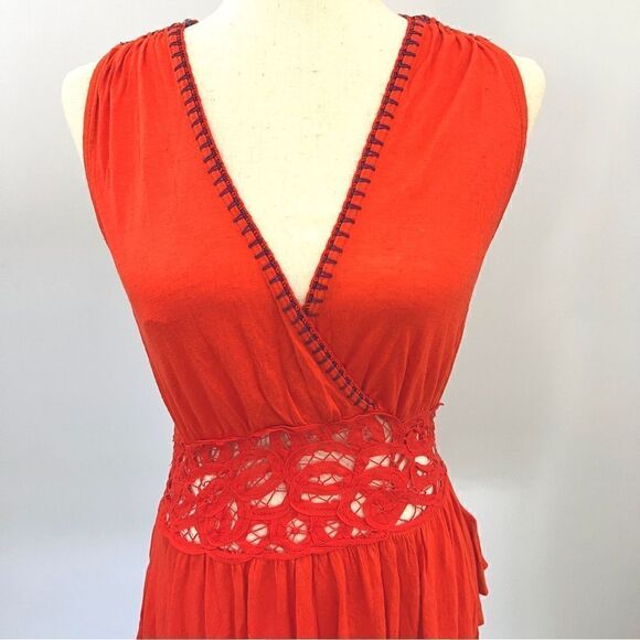 NWT Free People Megan Embroidered
Crochet Waist Peplum Top Tank XS Red/Orange - Picture 8 of 12